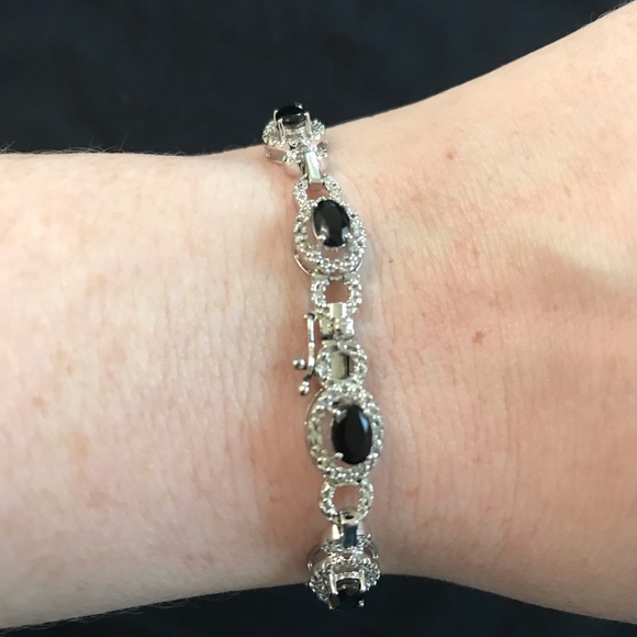 Sterling silver bracelet with black oval stones and diamonds, from Macy’s. - Picture 2 of 4